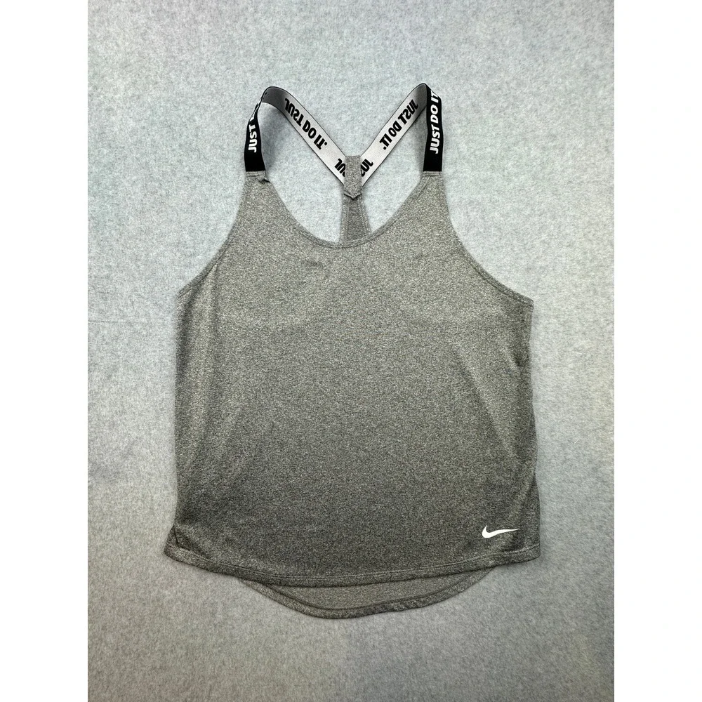 Nike Dri-FIT Just Do It Elastic Strap Racerback Tank Top Gray Womens Medium